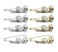 SUPERFINDINGS 8 épingle de Sûreté Tête de Mort 2 couleurs Style Gothique Punk Couleur Antique Broche en Alliage Épingles de Kilt Squelette pour Vêtements Écharpe Sac à Dos