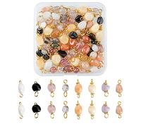 SUPERFINDINGS 80pcs 8 Styles Connecteurs en Pierres Gemme Naturelle et Cristal Pendentif de Pépites Mélangées Doubles Boucles Breloques Rondes pour la Fabrication de Bijoux Colliers Bracelets