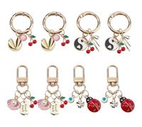 SUPERFINDINGS 8Pcs 4 Styles Porte Clés Mignons Porte Bonheur Charmes Décoratifs Pour Sac Clés Colorées Coccinelle Trèfle à 4 Feuilles Œil Protecteur Cerise Charmes Avec Anneau à Ressort et Mousquetons