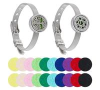 SUPERFINDINGS Bracelet Diffuseur D'Huiles Essentielles 2 pièce Bracelet Rond Plat Réglable pour Aromathérapie avec 20 coussinets en Feutre Bijoux pour Huiles Essentielles Cadeau