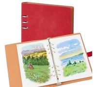 SUPERFINDINGS Carnet de Croquis Aquarelle Magnétique A5 Rechargeable Couverture en Cuir Rouge Foncé et Alliage 30 Pages Papier Grain Fin pour Aquarelle Gouache Marqueur Dessin Voyage 21x14.2 cm