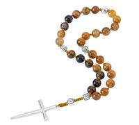 SUPERFINDINGS Collier Chapelet Croix Catholique Chapelet Perles Œil de Tigre Rosaire Prière Brun Perles Chapelet Naturel avec Croix Perle 8mm Chapelet Anglicane pour Baptême Messe Bible 22.8cm/9in