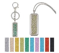 SUPERFINDINGS Collier Diffuseur D'Huiles Essentielles Porte Clés Pendentif Rectangulaire en Acier Inoxydable Aromathérapie avec 2tampons de Parfum Porte Clés Diffuseur D'Huiles Essentielles en Alliage