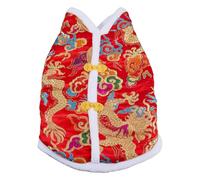 SUPERFINDINGS Costume d'hiver pour chien avec boutons en nœud de dragon - Cheongsam - En polyester chaud - Vêtement de la dynastie Tang, manteau de Noël pour bichon en peluche, chiens de petite et