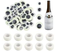 SUPERFINDINGS Kit Complet de 100 Pièces pour Décorer une Momie d'Halloween avec 4 Tailles d'Autocollants d'Yeux Louches Luminescents dans le Noir et 10 Rouleaux de Bandes Élastiques de 4.5m