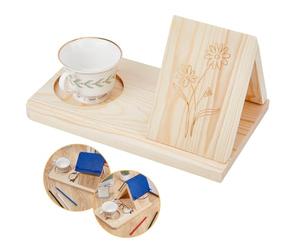 SUPERFINDINGS Kleines Lese Bücherregal Porte-livre Repose-page Triangle Repose-livre Fleur en bois Bureau Support de livre en boi Support de livre avec porte-gobelet pour les amoureux de livres