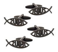 SUPERFINDINGS Lot de 4 boutons de Manchette en Acier Inoxydable Motif Poisson Bronze Motif Dessin Animé Initiales Noires Bijoux Chrétiens pour Manteau Chemise Costume Cadeau