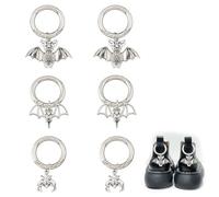 SUPERFINDINGS Lot de 6 breloques en alliage en forme de chauve-souris avec anneaux de porte à ressort - Pendentifs tibétains en argent vieilli pour chaussures, sacs, bagues - 55 mm, Alliage, Pas de
