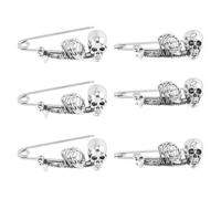 SUPERFINDINGS Lot de 6 épingles à nourrice en forme de tête de mort, gothique, punk, argent antique, grandes épingles à nourrice en alliage pour vêtements, écharpe, sac à dos, gilet, chapeau, écharpe