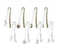 SUPERFINDINGS Lot de 8 marque Pages de Style Tibétain en Métal Motif Lune Étoile et Soleil Style Vintage Pendentif Sculpté Unique Idéal pour les Amateurs de Livres Cadeau Idéal
