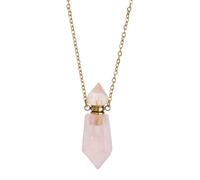 SUPERFINDINGS Pendentif de Bouteille de Parfum en Pierre de Quartz Rose Naturelle Bouteille de Parfum en Cristal de Pierres Précieuses Collier de Diffuseur de Collier D'Huile Essentielle Hexagonale
