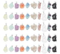 SUPERFINDINGS Pendentif en Pierre de Cristal Naturel 50 couleurs Breloque en Pierre de Cristal Chakra Fil Plaqué Argent Breloque en Pierre de Quartz Irrégulière pour Bijoux et D'Artisanat
