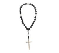 SUPERFINDINGS Perles De Prière En Onyx NaturelRosaire Chrétien | 8mm perles rondes,pendentif croix en alliage,noir,taille 22.5cm,portable dans la poche,design anglican