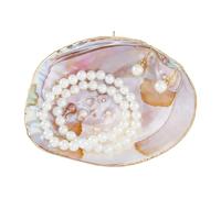 SUPERFINDINGS Plat à Bijoux Naturel en Coquillage Porte Bague Plateau Coquillage de Mer 12.8x16cm/5.04x6.3in Support de Plateau à Babioles Décoratif avec Bordure Dorée pour Organisateur de Boucles