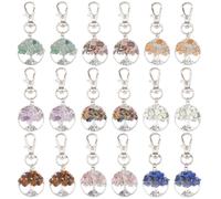 SUPERFINDINGS Porte Clés Arbre de Vie 18 couleurs Pierres Précieuses Naturelles Fermoirs Mousquetons en Alliage Breloques à Clipser Faites à la Main Porte Clés en Argent pour Sac de Fête DIY
