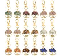 SUPERFINDINGS Porte Clés Arbre de Vie 18 couleurs Pierres Précieuses Naturelles Fermoirs Mousquetons en Alliage Breloques à Clipser Faites à la Main Porte Clés Doré pour Sac à Main