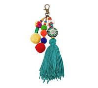 SUPERFINDINGS Sac de Style Ethnique Bohème Pédant avec Fermoir Pivotant en Alliage Pompon Sac à Main Charme Coloré Pompon Boule Porte-Clés Perle Ornement Suspendu Voiture Rétroviseur Décoration