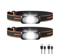 SuperFire Lampe Frontale LED Rechargeable 2 Pcs, Torche Portable avec 5 Modes d'Éclairage, Lumière Rouge et Étanche IP44 pour Cyclisme, Camping, Randonnée, Bricolage