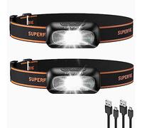 SuperFire Lot de 2 lampes frontales LED rechargeables - Rechargeable par USB - Avec lumière rouge clignotante - 5 modes - Verrouillage réglable - Pour adultes et enfants - Course à pied, pêche,