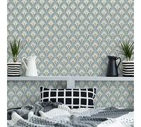 Superfresco Easy Papier peint intissé Art Déco Selena 1005 x 52cm Blanc, Vert, or | Revêtement Mural, Tapisserie | Ambiance Facile à poser et à enlever