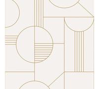 Superfresco Easy Papier Peint intissé Cercles Art déco 1005 x 52cm Blanc, Or | Revêtement Mural, Tapisserie | Ambiance Facile à Poser et à enlever