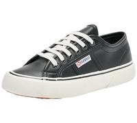 SUPERGA 2490 Vegan Faux Leather, Chaussures à Lacets Unisexe-Adulte, Black-White Ivoire, 36 EU, Black White Ivoire, 36 EU