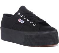 Superga 2750 Cotu Classique Lacets Élégant Toile Baskets Tout Noir Taille 3 - 8