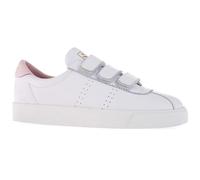 Superga Baskets pour femme 2870 Sport Club S en cuir avec sangle de fermeture 3 touches, Blanc et rose clair, 35 EU