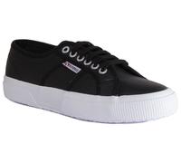 Superga En Cuir Lacé Femme Baskets Noires Blanches UK 2 - 7