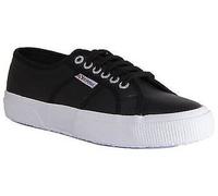 Superga 2750 EFGLU Femme Lacet Cuir Baskets En Noir Blanc Taille UK 3 - 6.5