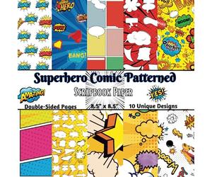 Superhero Comic Patterned Scrapbook Paper: Super Hero Themed Scrapbooking Paper | 20 Double-Sided Sheets | 8.5" x 8.5" Decorative Craft paper Pad | ... Card Making and Origami Craft Projects