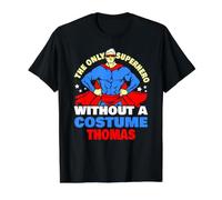 Superhero Without a Costume Thomas Funny Thomas Prénom T-Shirt Graphique avec Valeur, Homme, Noir, M