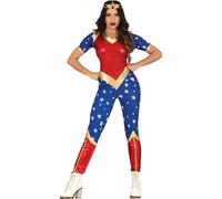 Superhéros Power Jumpsuit motif étoile Carnaval Classique Personnage d'aventure Rouge Bleu Or, Taille : 36 - 38 (S) Couleur : Bleu