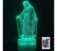 SUPERHONGJIHAO Veilleuse 3D pour enfants - Lampe LED 3D Vierge Marie avec télécommande - 16 couleurs changeantes - Cadeau de Noël ou d'anniversaire pour enfant