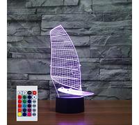 SUPERHONGJIHAO Veilleuse LED 3D en forme de bateau à voile avec télécommande, 16 couleurs changeantes, cadeau de Noël ou d'anniversaire pour enfant