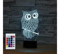 SUPERHONGJIHAO Veilleuse LED 3D en forme de chouette avec télécommande - 16 couleurs changeantes - Cadeau de Noël ou d'anniversaire pour enfant