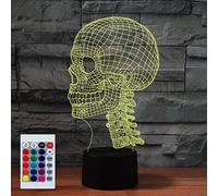 SUPERHONGJIHAO Veilleuse LED 3D en forme de tête de mort avec télécommande 16 couleurs changeantes - Cadeau de Noël ou d'anniversaire pour enfant