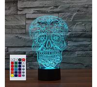 SUPERHONGJIHAO Veilleuse LED 3D en forme de tête de mort avec télécommande 16 couleurs changeantes - Cadeau de Noël ou d'anniversaire pour enfant