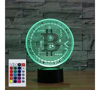 SUPERHONGJIHAO Veilleuse pour enfants 3D Bitcoin LED avec télécommande 16 couleurs changeantes Cadeau de Noël d'anniversaire pour enfant