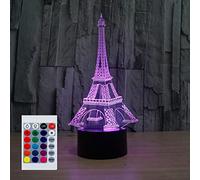 SUPERHONGJIHAO Veilleuse pour enfants 3D Tour Eiffel Lampe LED avec télécommande 16 couleurs changeantes Cadeau de Noël Anniversaire pour enfant