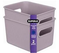 Superio Lot de 2 petits paniers de rangement en plastique nervuré pour étagère, garde-manger, bureau et cosmétiques