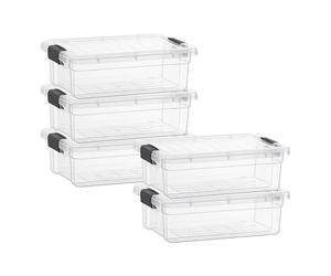 Superio Lot de 5 boîtes de rangement transparentes avec couvercles, bacs en plastique pour organisation, caisses empilables, sans BPA, non toxiques, sans odeur, organiseurs pour la maison, le bureau