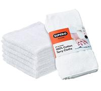 Superio Lot de 6 débarbouillettes en Tissu éponge 100% Coton - 30,5 cm - pour Cuisine, Visage, Spa, Mains, Mains - Non Pelucheux - pour usages Multiples - Blanc