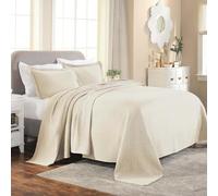 Superior Couvre-lit 100% Coton tissé avec taies d'oreiller, literie Jacquard en Coton de qualité supérieure, Aspect matelassé à Motifs géométriques, lit Simple, Ivoire