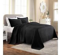 Superior Couvre-lit 100% Coton tissé avec taies d'oreiller, literie Jacquard en Coton de qualité supérieure, Aspect matelassé à Motifs géométriques, lit Double, Noir