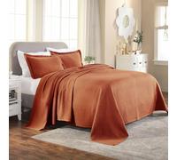 Superior Couvre-lit 100% Coton tissé avec taies d'oreiller, literie Jacquard en Coton de qualité supérieure, Aspect matelassé à Motifs géométriques, lit Double, Mandarine