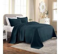 Superior Couvre-lit 100% Coton tissé avec taies d'oreiller, literie Jacquard en Coton de qualité supérieure, pour Toutes Les Saisons, Panier géométrique matelassé, Grand lit, Bleu foncé