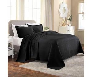Superior Couvre-lit 100% Coton tissé avec taies d'oreiller, literie Jacquard en Coton de qualité supérieure, Aspect matelassé à Motifs géométriques, lit Double, Noir