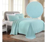 Superior Couvre-lit Jacquard en Coton matelassé Cachemire avec taies Assorties, King Size, Turquoise, 3 pièces