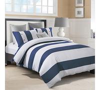 Superior - Ensemble édredon Addison, 269 x 234 cm, à 300 Fils au Pouces carré, Coton, Blanc/Bleu,